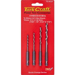 Hex Shank Drill Bit 4 Pce Set 2.5mm 3mm 4mm 5mm